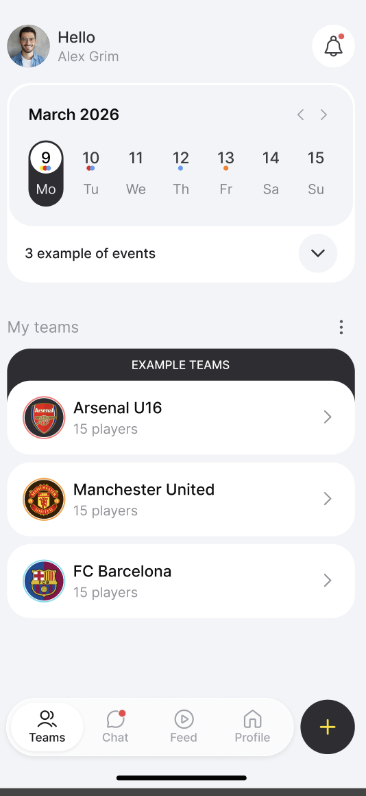 The Ultrain app home screen showing the team schedule and team list